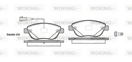 Колодки тормозные дисковые Fiat Doblo Combo 10> / перед (P9593.12) WOKING P959312