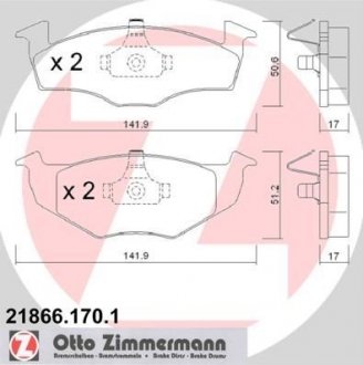 Комплект гальмівних колодок ZIMMERMANN 21866.170.1 (фото 1)