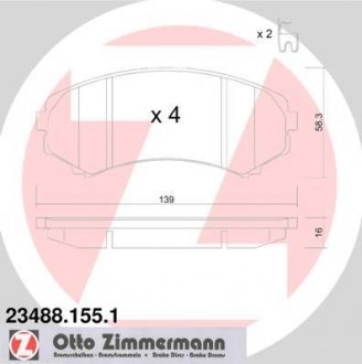 Комплект гальмівних колодок ZIMMERMANN 23488.155.1