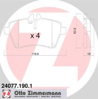 Комплект гальмівних колодок ZIMMERMANN 24077.190.1