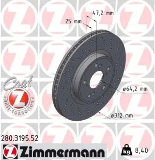 Диск гальмівний ZIMMERMANN 280.3195.52