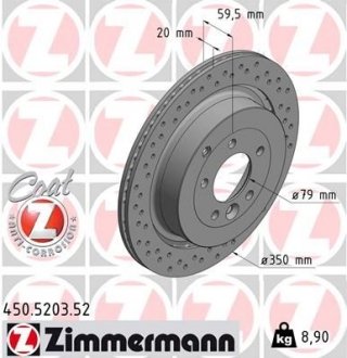 Диск тормозной Land Rover DISCOVERY 07/04- RANGE ROVER SPORT 02/05- задний ZIMMERMANN 450.5203.52 (фото 1)